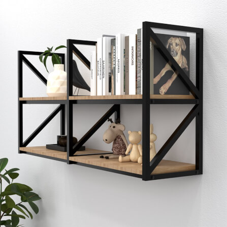 ชั้นวางของไม้ยางพาราแบบติดผนัง สไตล์ลอฟท์ Monster Steel รุ่น JZN011 ขนาด 120*30*60 cm._2